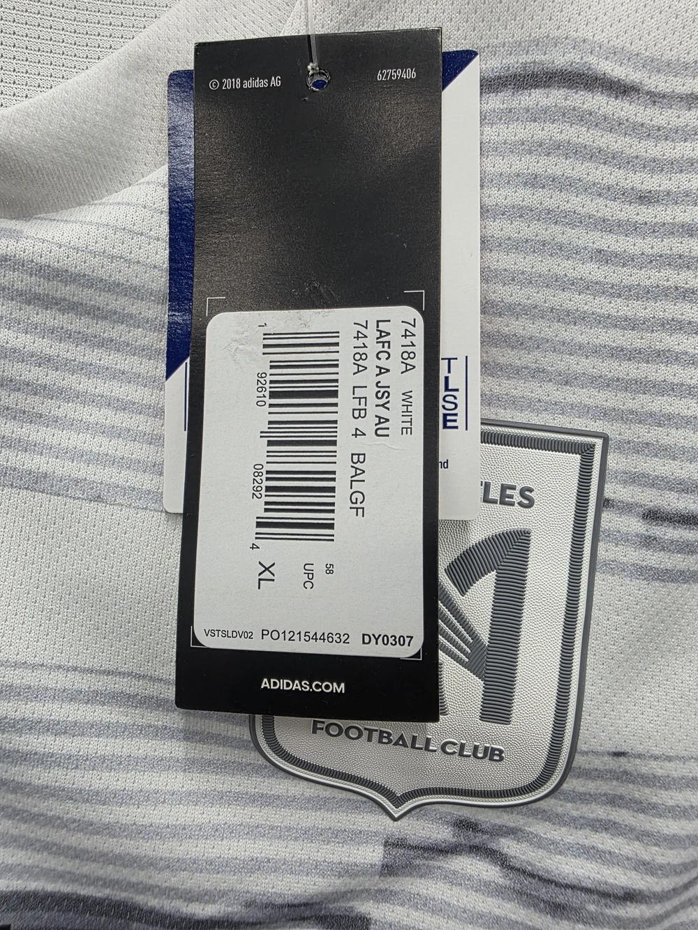 Adidas LAFC White/Gray YouTube TV Men's Soccer Jersey - XL